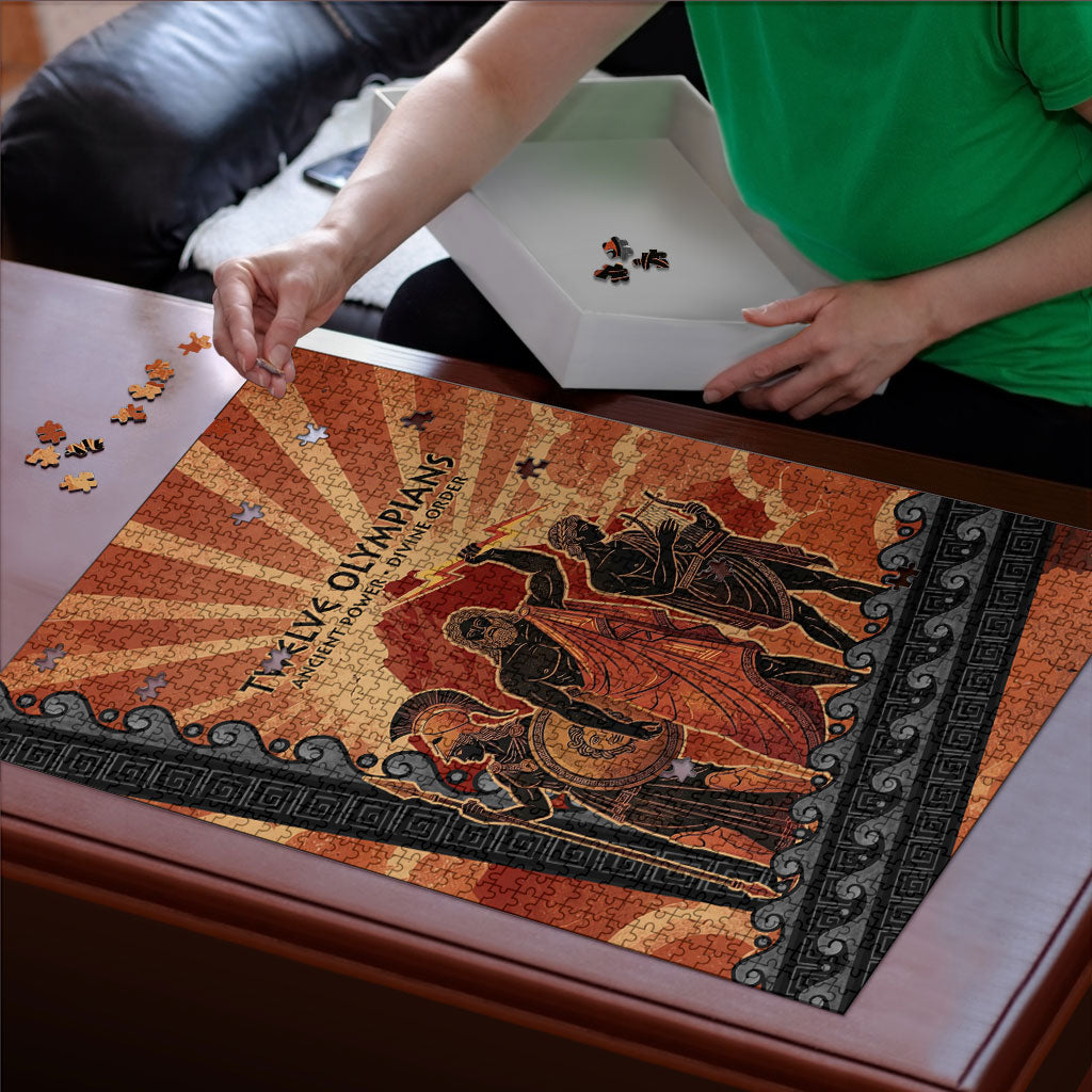 Twelve Olympians Puzzle Greek Gods Graphic With Greek Amphora Vase And Parthenon Art