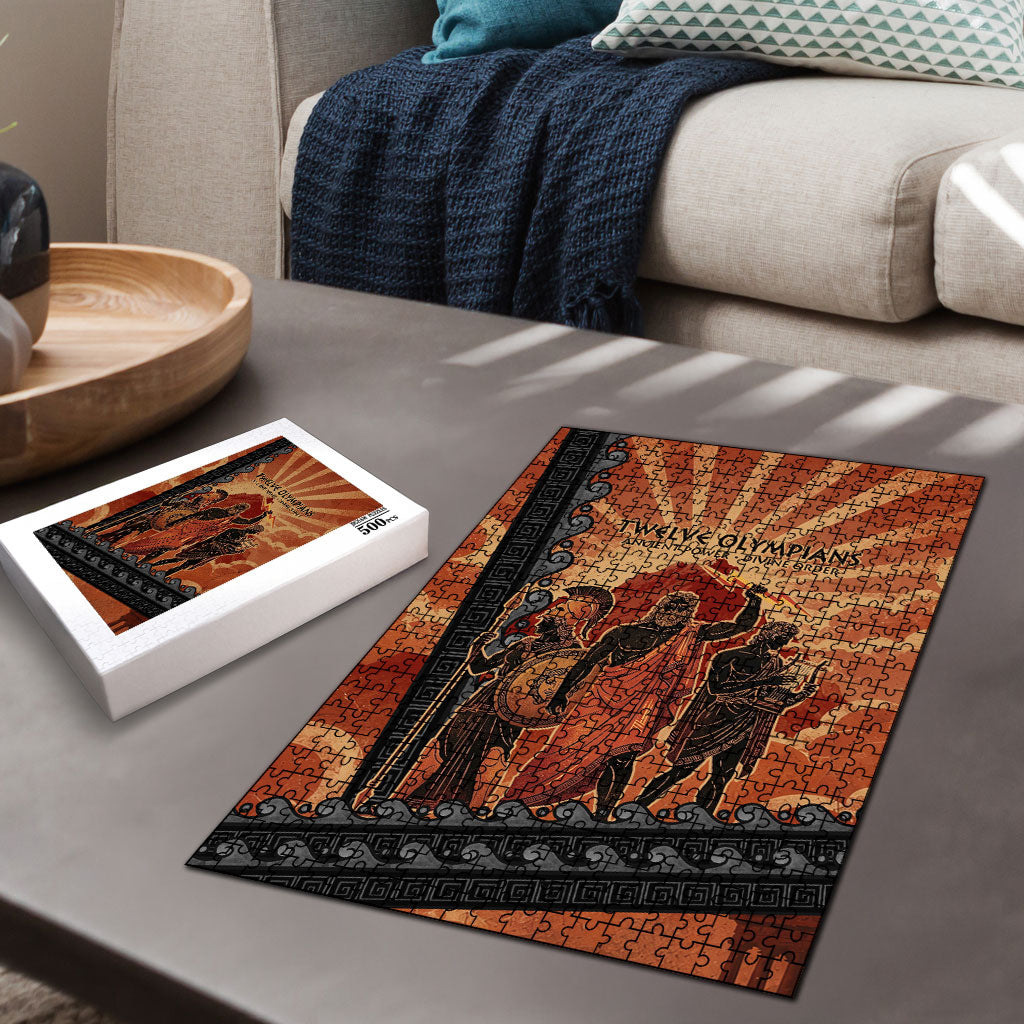 Twelve Olympians Puzzle Greek Gods Graphic With Greek Amphora Vase And Parthenon Art