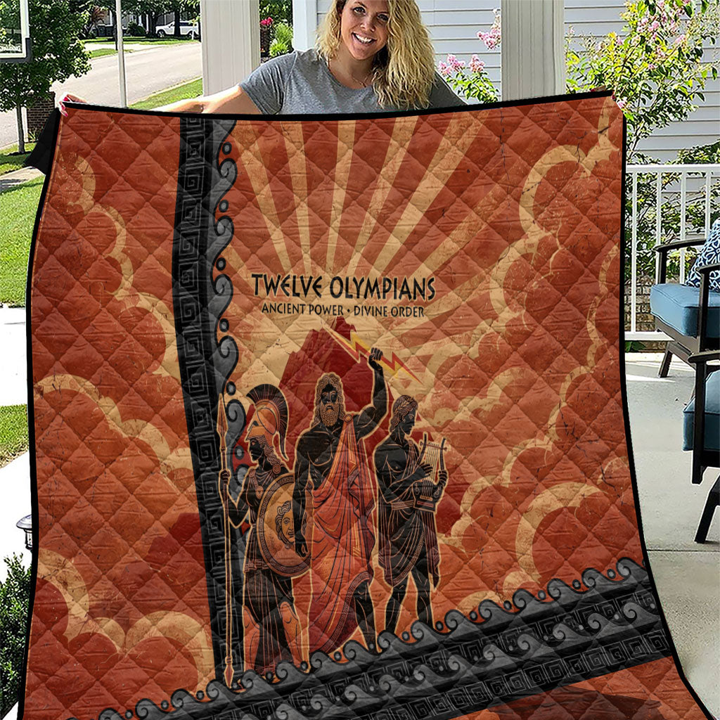 Twelve Olympians Quilt Greek Gods Graphic With Greek Amphora Vase And Parthenon Art