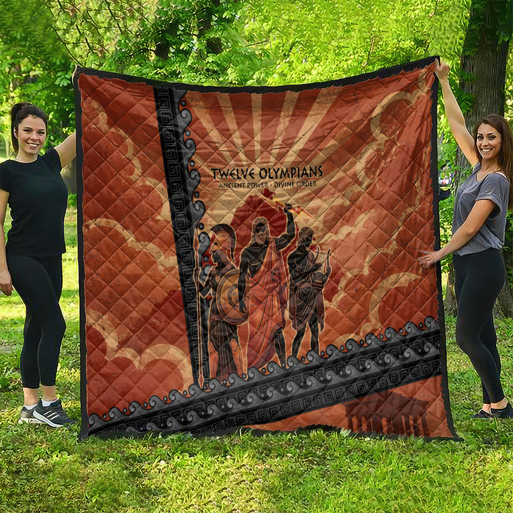 Twelve Olympians Quilt Greek Gods Graphic With Greek Amphora Vase And Parthenon Art