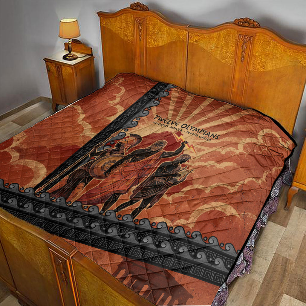 Twelve Olympians Quilt Greek Gods Graphic With Greek Amphora Vase And Parthenon Art