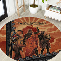Twelve Olympians Round Carpet Greek Gods Graphic With Greek Amphora Vase And Parthenon Art
