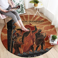 Twelve Olympians Round Carpet Greek Gods Graphic With Greek Amphora Vase And Parthenon Art