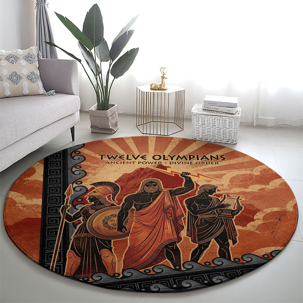 Twelve Olympians Round Carpet Greek Gods Graphic With Greek Amphora Vase And Parthenon Art