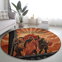 Twelve Olympians Round Carpet Greek Gods Graphic With Greek Amphora Vase And Parthenon Art