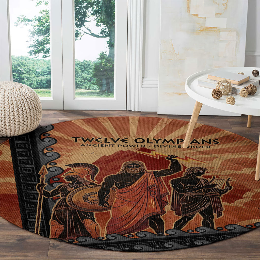 Twelve Olympians Round Carpet Greek Gods Graphic With Greek Amphora Vase And Parthenon Art