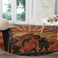 Twelve Olympians Round Carpet Greek Gods Graphic With Greek Amphora Vase And Parthenon Art
