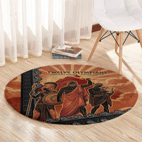 Twelve Olympians Round Carpet Greek Gods Graphic With Greek Amphora Vase And Parthenon Art