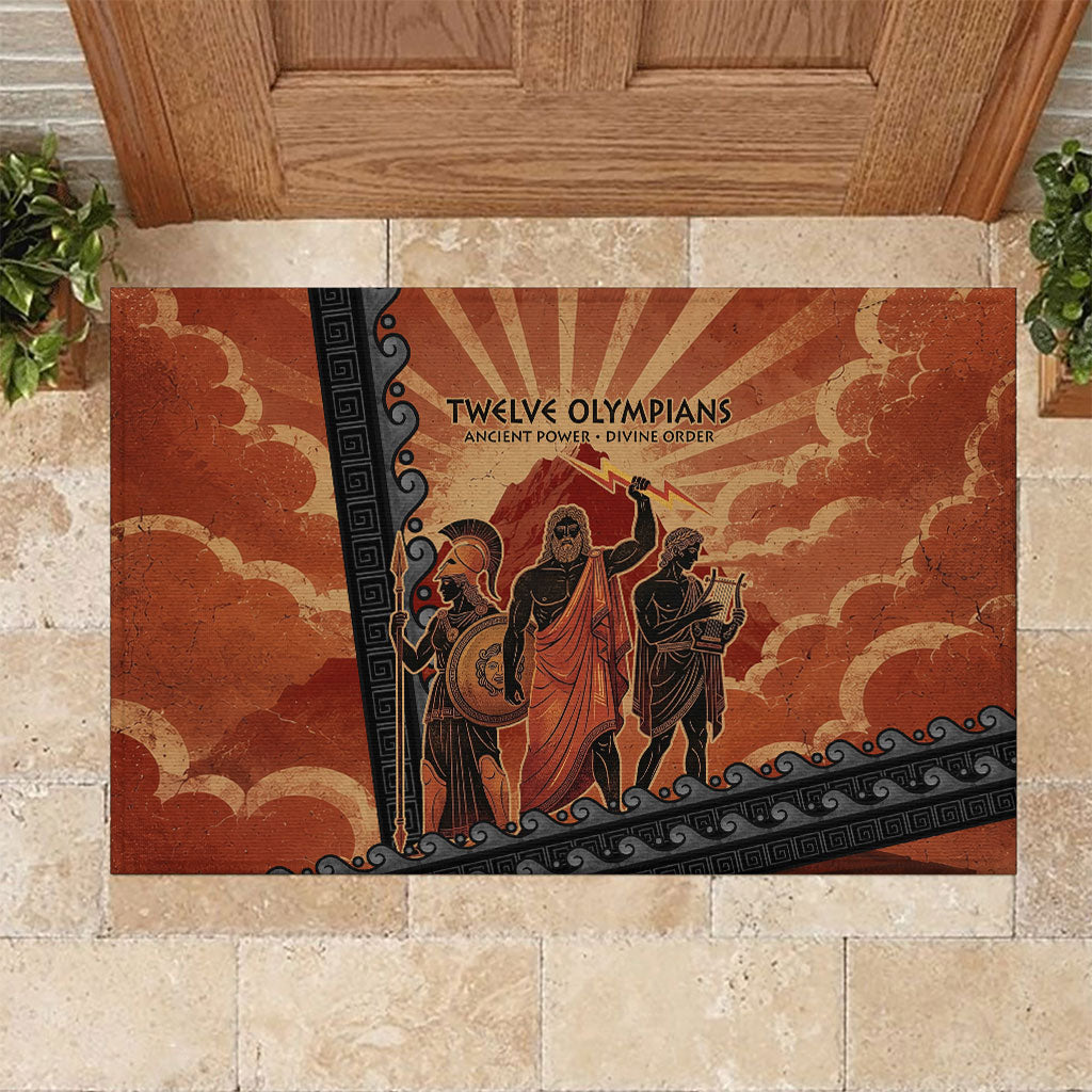 Twelve Olympians Rubber Doormat Greek Gods Graphic With Greek Amphora Vase And Parthenon Art