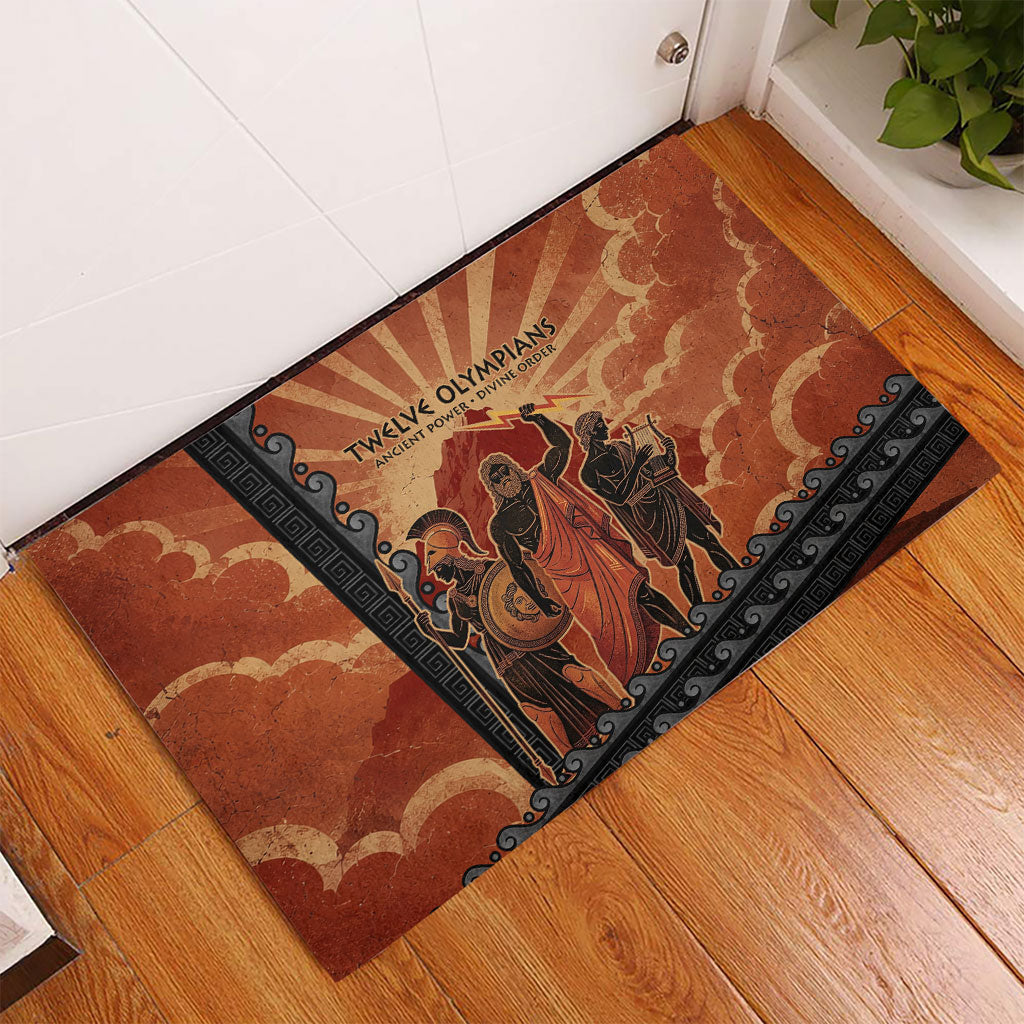 Twelve Olympians Rubber Doormat Greek Gods Graphic With Greek Amphora Vase And Parthenon Art