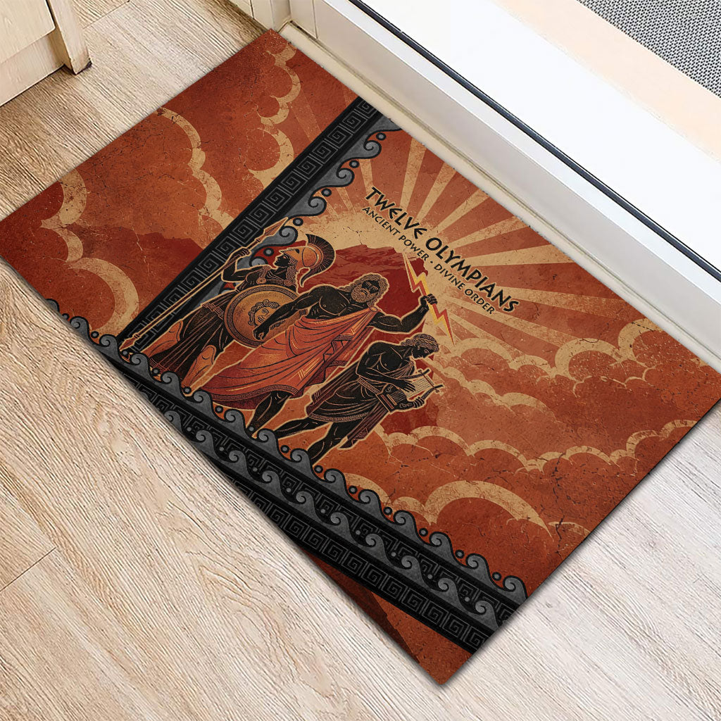 Twelve Olympians Rubber Doormat Greek Gods Graphic With Greek Amphora Vase And Parthenon Art