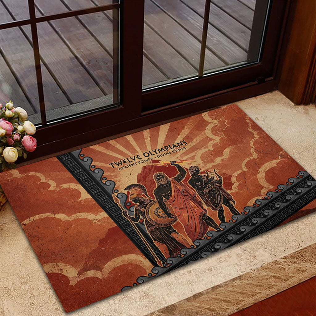 Twelve Olympians Rubber Doormat Greek Gods Graphic With Greek Amphora Vase And Parthenon Art