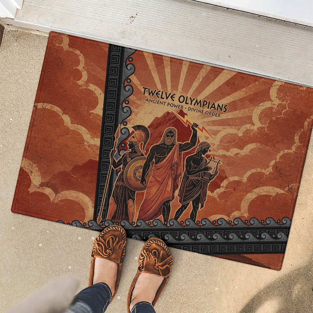 Twelve Olympians Rubber Doormat Greek Gods Graphic With Greek Amphora Vase And Parthenon Art