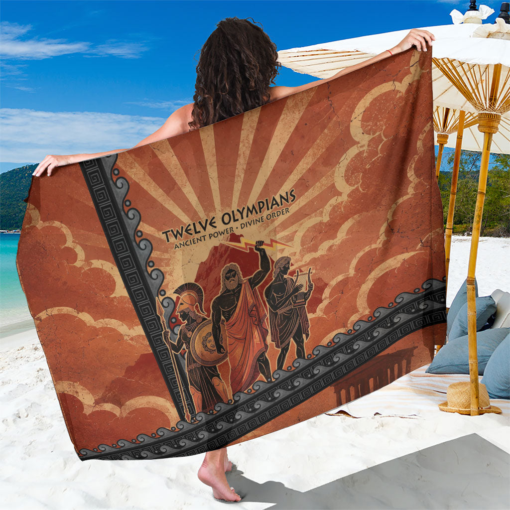 Twelve Olympians Sarong Greek Gods Graphic With Greek Amphora Vase And Parthenon Art