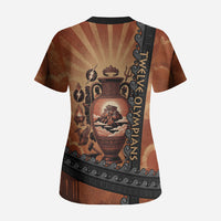 Twelve Olympians Scrub Top Greek Gods Graphic With Greek Amphora Vase And Parthenon Art