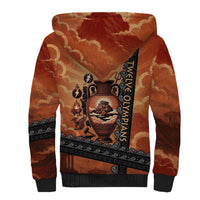 Twelve Olympians Sherpa Hoodie Greek Gods Graphic With Greek Amphora Vase And Parthenon Art