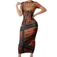 Twelve Olympians Short Sleeve Bodycon Dress Greek Gods Graphic With Greek Amphora Vase And Parthenon Art