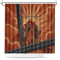 Twelve Olympians Shower Curtain Greek Gods Graphic With Greek Amphora Vase And Parthenon Art