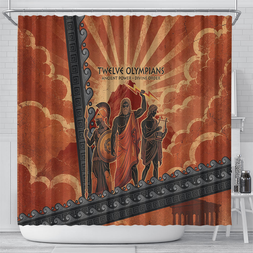 Twelve Olympians Shower Curtain Greek Gods Graphic With Greek Amphora Vase And Parthenon Art