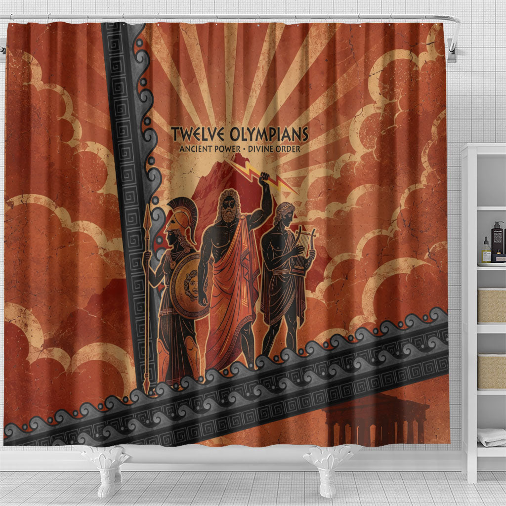 Twelve Olympians Shower Curtain Greek Gods Graphic With Greek Amphora Vase And Parthenon Art