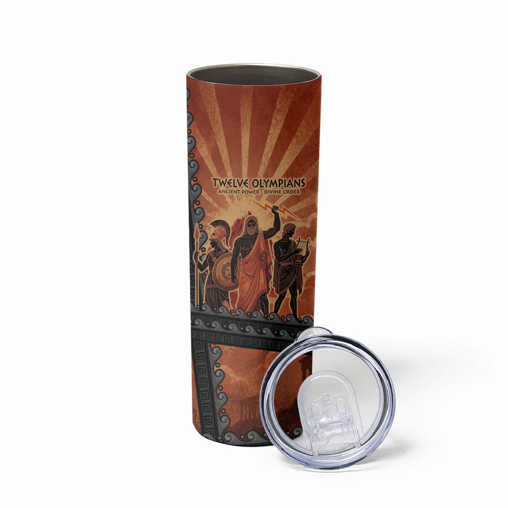 Twelve Olympians Skinny Tumbler Greek Gods Graphic With Greek Amphora Vase And Parthenon Art