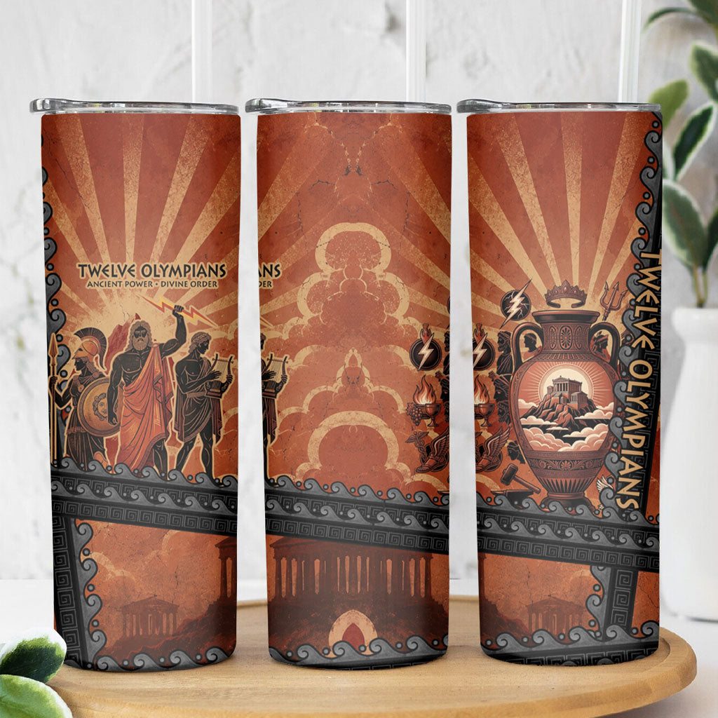 Twelve Olympians Skinny Tumbler Greek Gods Graphic With Greek Amphora Vase And Parthenon Art