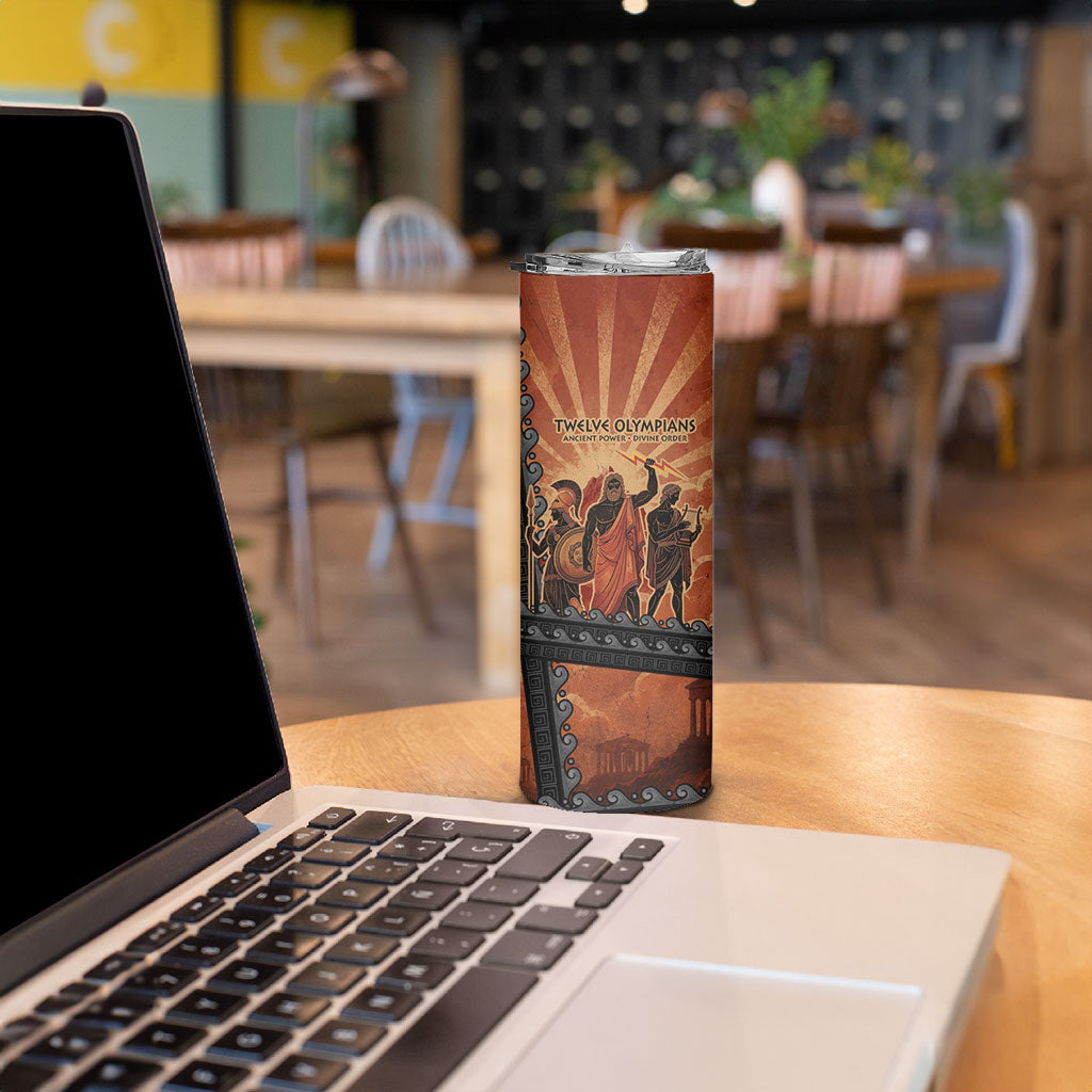 Twelve Olympians Skinny Tumbler Greek Gods Graphic With Greek Amphora Vase And Parthenon Art