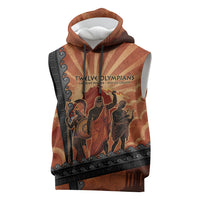Twelve Olympians Sleeveless Hoodie Greek Gods Graphic With Greek Amphora Vase And Parthenon Art