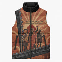 Twelve Olympians Sleeveless Puffer Jacket Greek Gods Graphic With Greek Amphora Vase And Parthenon Art
