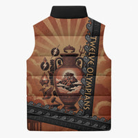 Twelve Olympians Sleeveless Puffer Jacket Greek Gods Graphic With Greek Amphora Vase And Parthenon Art