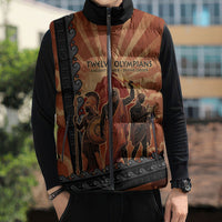 Twelve Olympians Sleeveless Puffer Jacket Greek Gods Graphic With Greek Amphora Vase And Parthenon Art