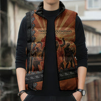 Twelve Olympians Sleeveless Puffer Jacket Greek Gods Graphic With Greek Amphora Vase And Parthenon Art