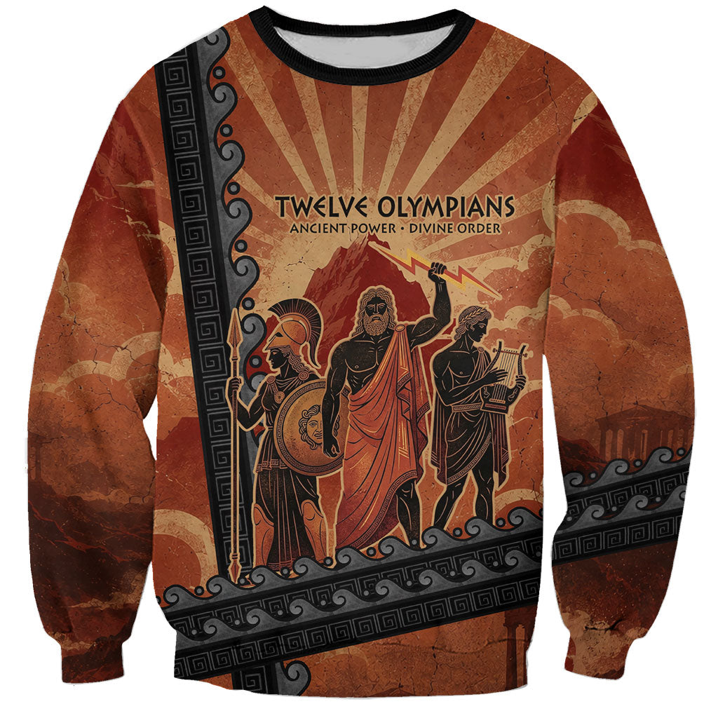 Twelve Olympians Sweatshirt Greek Gods Graphic With Greek Amphora Vase And Parthenon Art