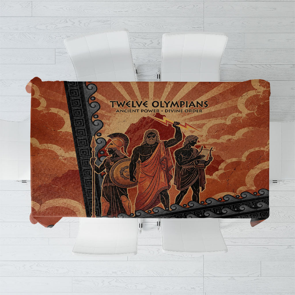 Twelve Olympians Tablecloth Greek Gods Graphic With Greek Amphora Vase And Parthenon Art