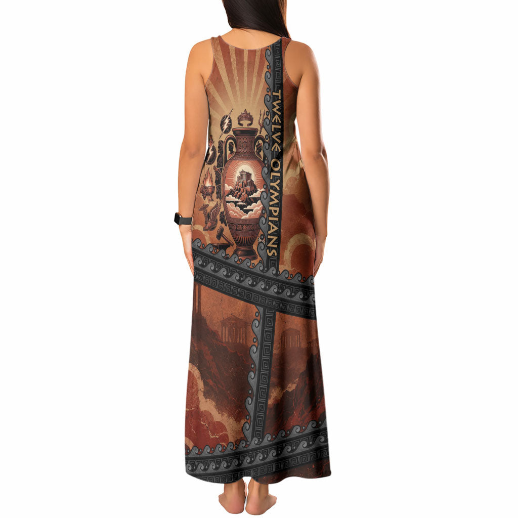 Twelve Olympians Tank Maxi Dress Greek Gods Graphic With Greek Amphora Vase And Parthenon Art