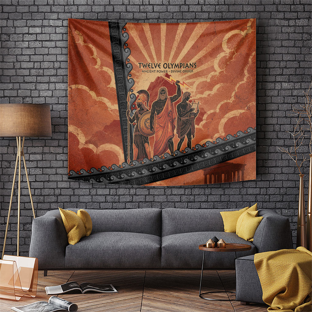 Twelve Olympians Tapestry Greek Gods Graphic With Greek Amphora Vase And Parthenon Art