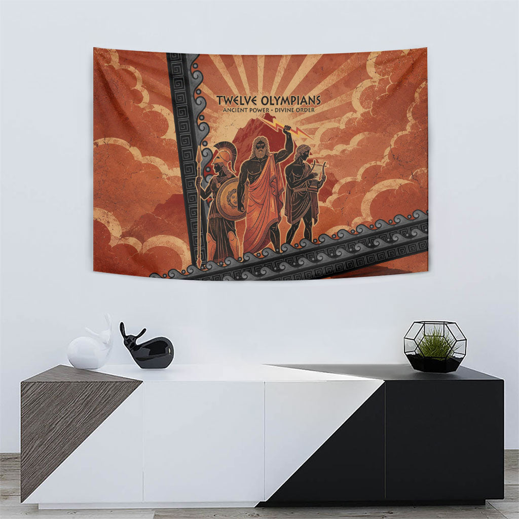 Twelve Olympians Tapestry Greek Gods Graphic With Greek Amphora Vase And Parthenon Art