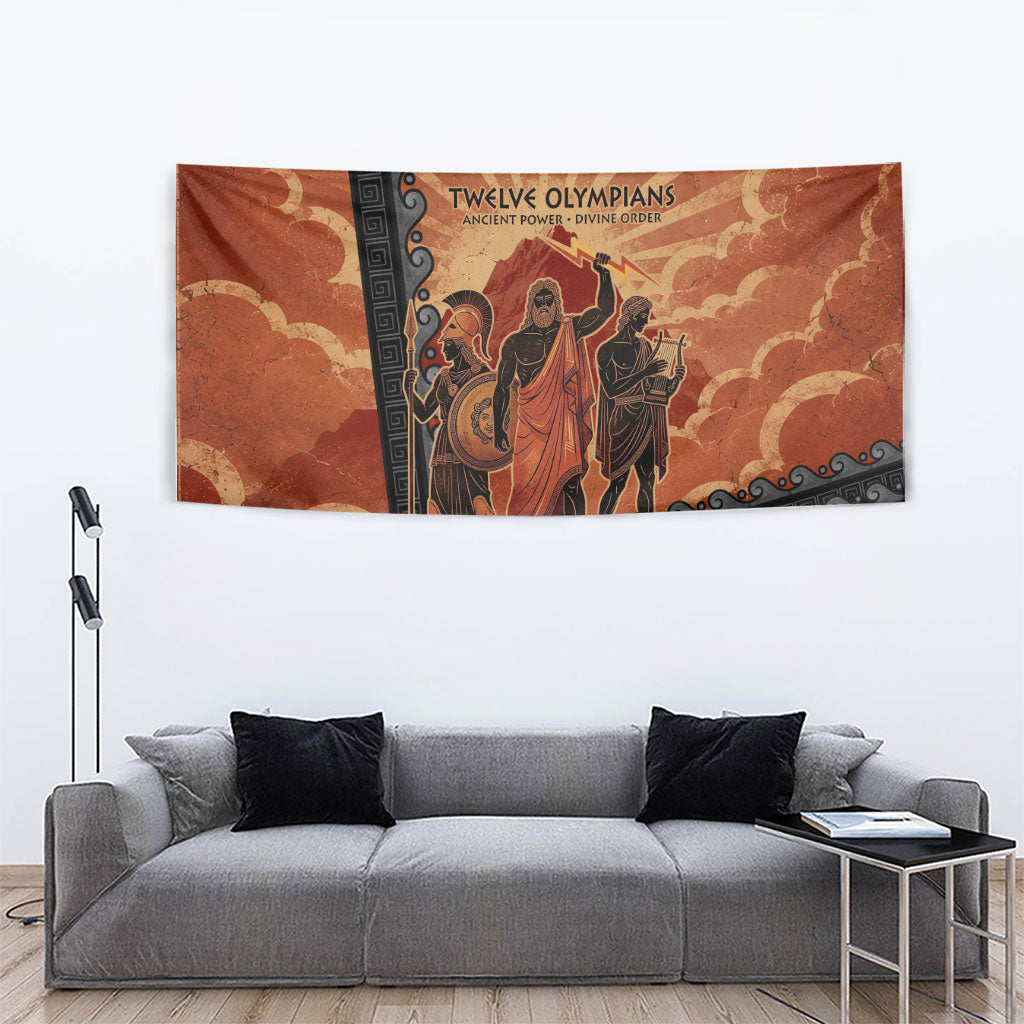 Twelve Olympians Tapestry Greek Gods Graphic With Greek Amphora Vase And Parthenon Art