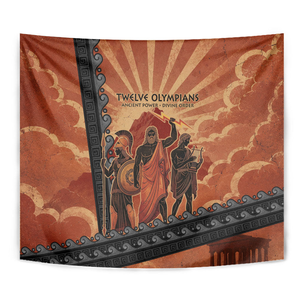 Twelve Olympians Tapestry Greek Gods Graphic With Greek Amphora Vase And Parthenon Art