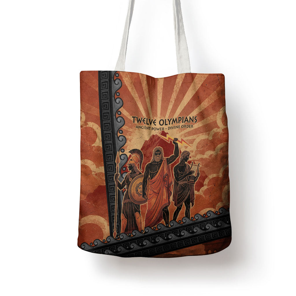 Twelve Olympians Tote Bag Greek Gods Graphic With Greek Amphora Vase And Parthenon Art