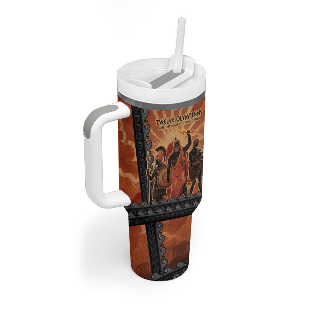 Twelve Olympians Tumbler With Handle Greek Gods Graphic With Greek Amphora Vase And Parthenon Art