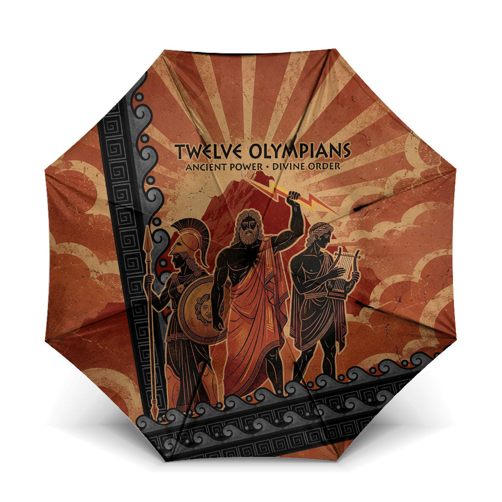 Twelve Olympians Umbrella Greek Gods Graphic With Greek Amphora Vase And Parthenon Art
