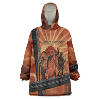 Twelve Olympians Wearable Blanket Hoodie Greek Gods Graphic With Greek Amphora Vase And Parthenon Art