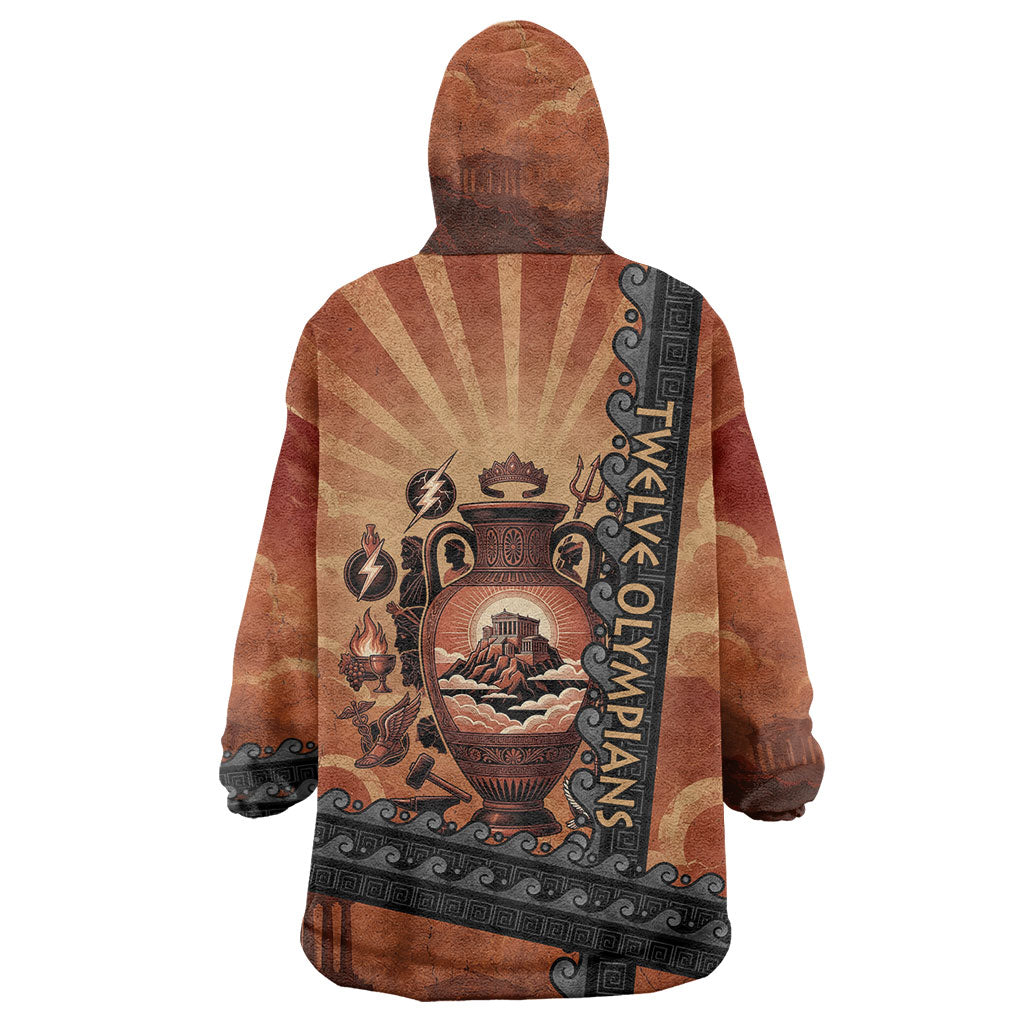 Twelve Olympians Wearable Blanket Hoodie Greek Gods Graphic With Greek Amphora Vase And Parthenon Art