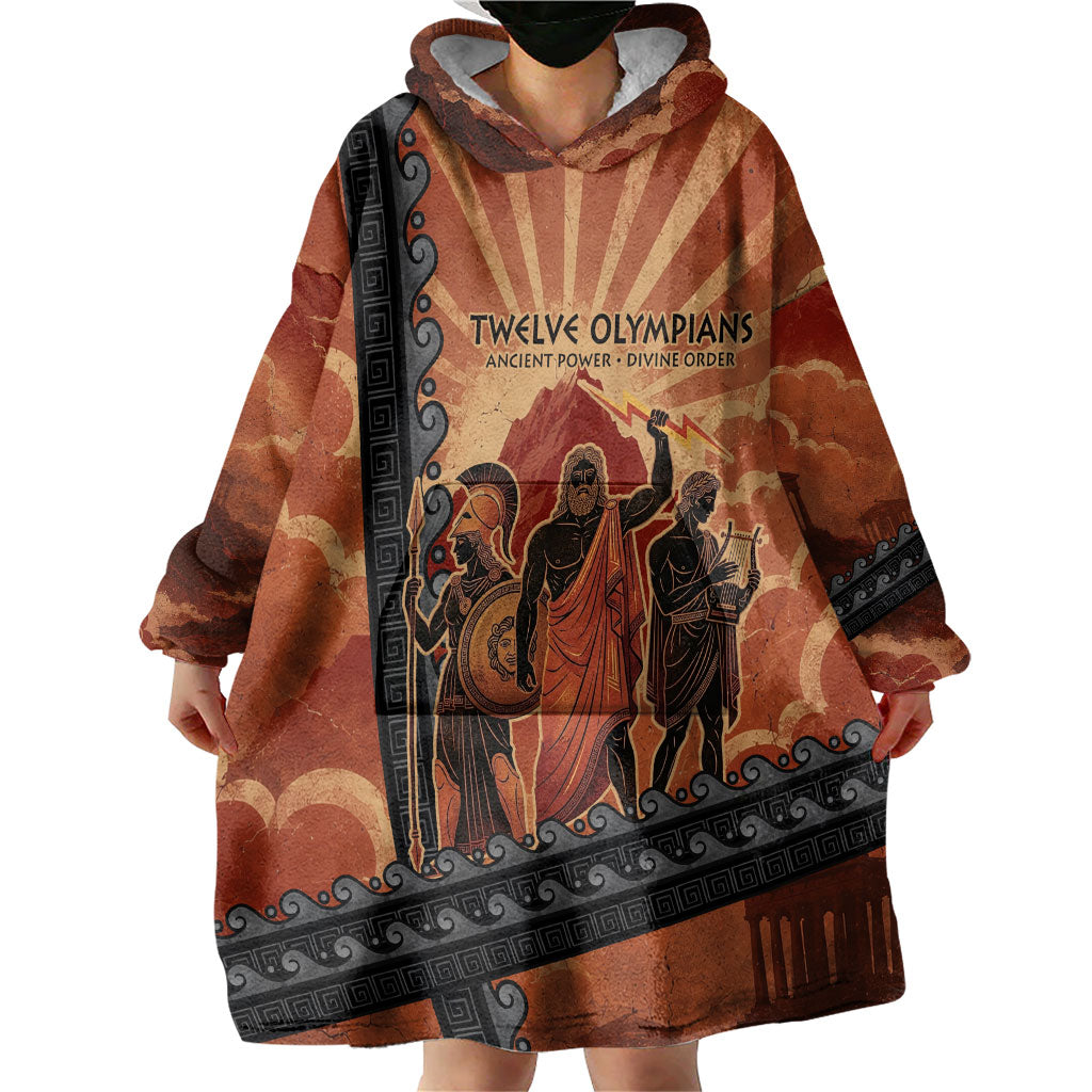 Twelve Olympians Wearable Blanket Hoodie Greek Gods Graphic With Greek Amphora Vase And Parthenon Art