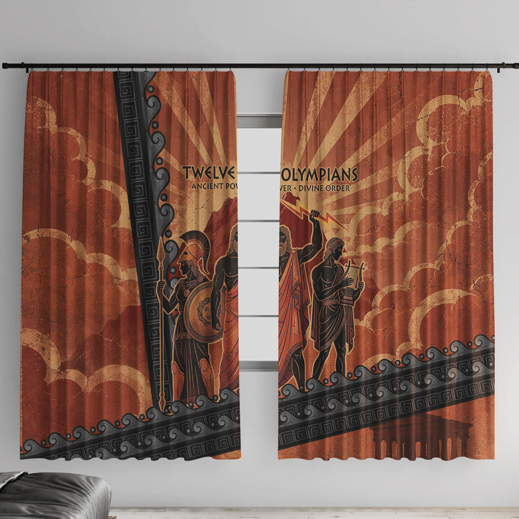 Twelve Olympians Window Curtain Greek Gods Graphic With Greek Amphora Vase And Parthenon Art