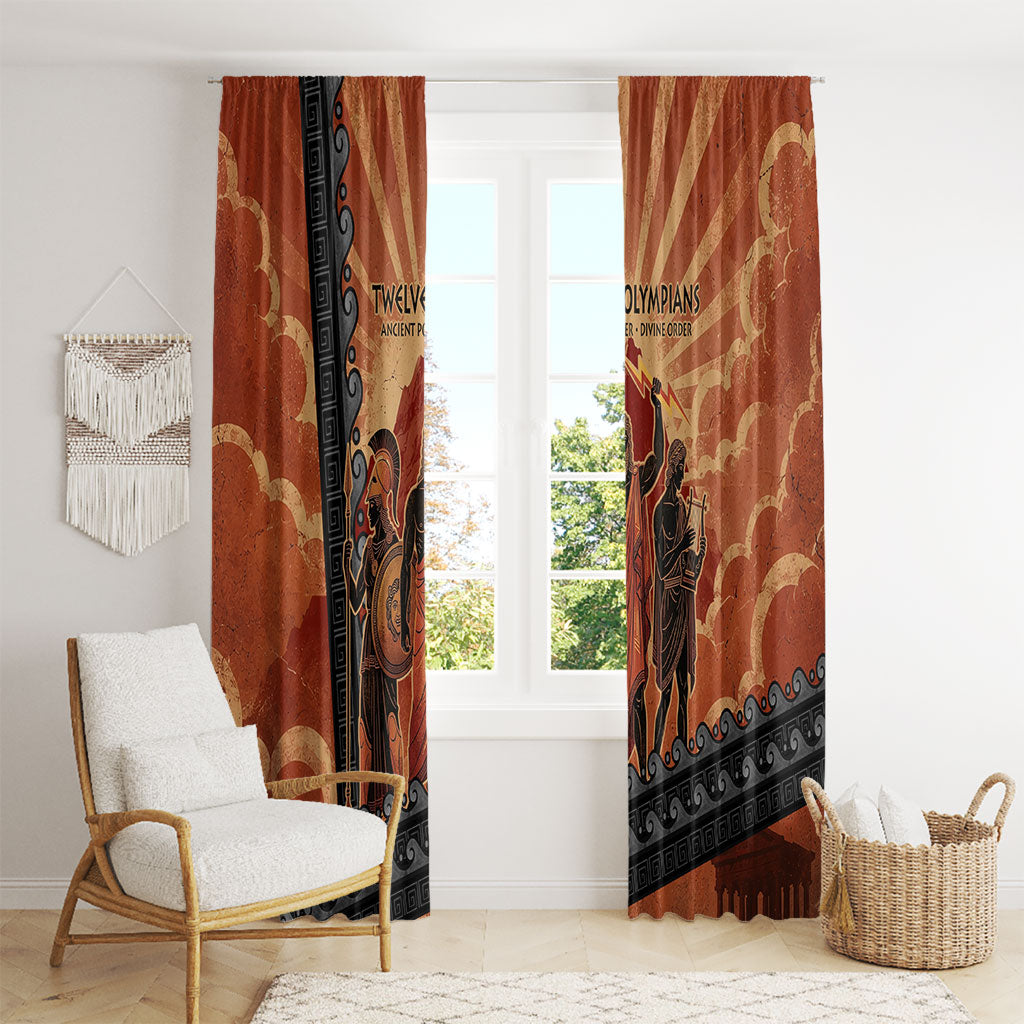 Twelve Olympians Window Curtain Greek Gods Graphic With Greek Amphora Vase And Parthenon Art
