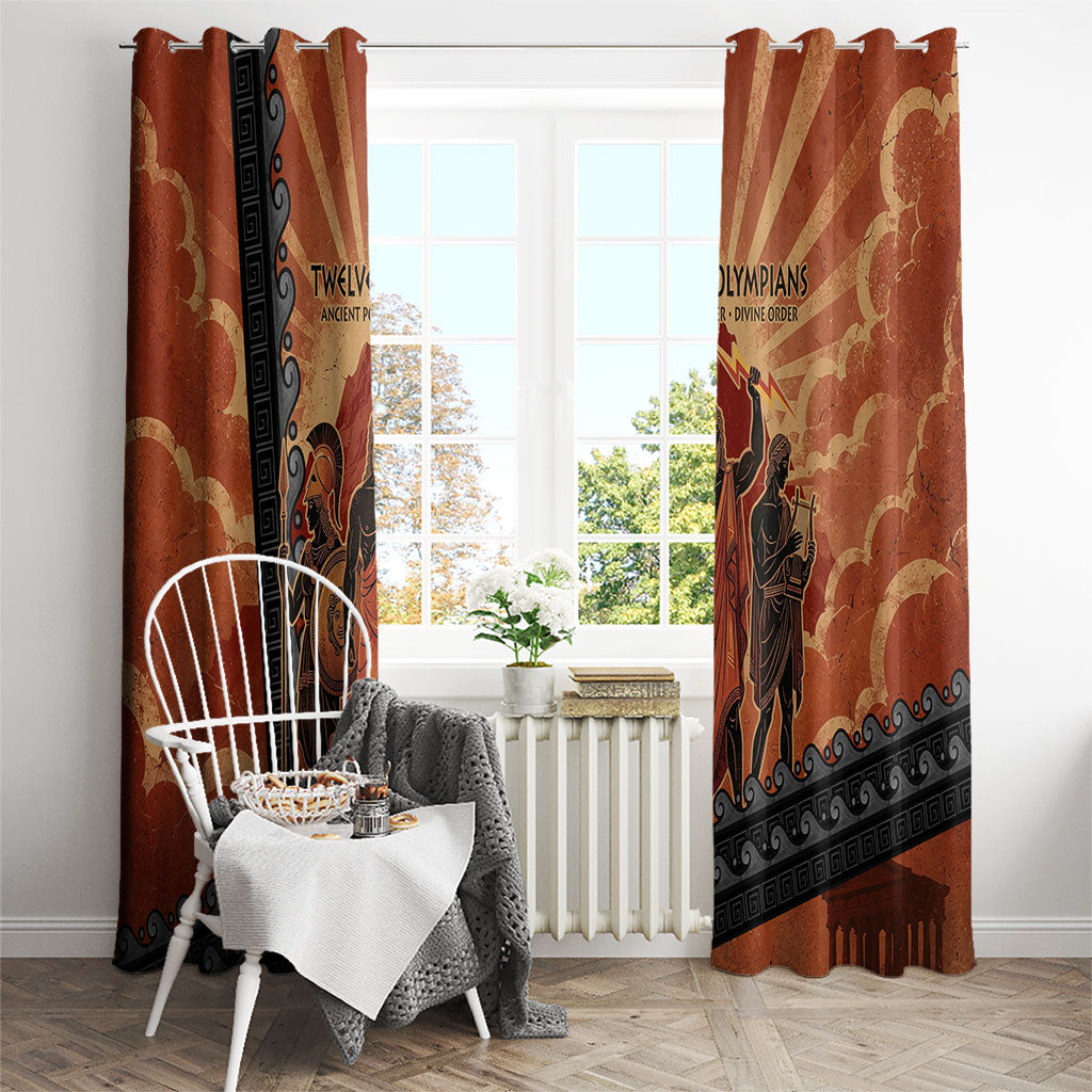 Twelve Olympians Window Curtain Greek Gods Graphic With Greek Amphora Vase And Parthenon Art