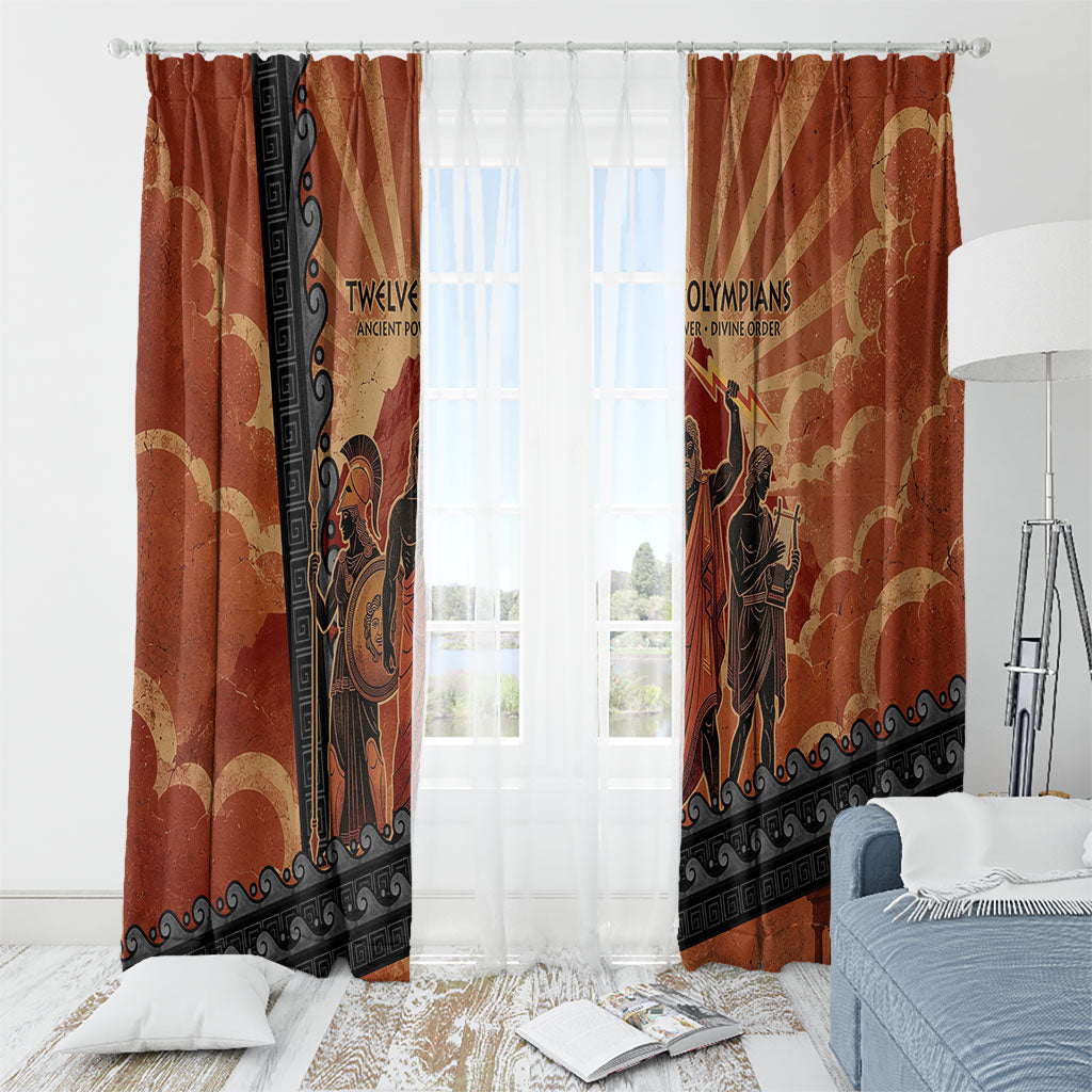 Twelve Olympians Window Curtain Greek Gods Graphic With Greek Amphora Vase And Parthenon Art
