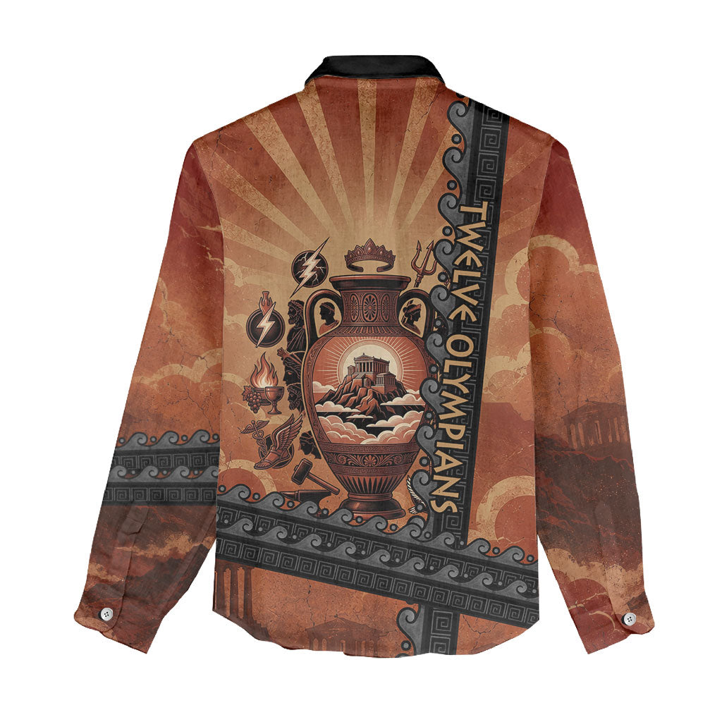 Twelve Olympians Women Casual Shirt Greek Gods Graphic With Greek Amphora Vase And Parthenon Art
